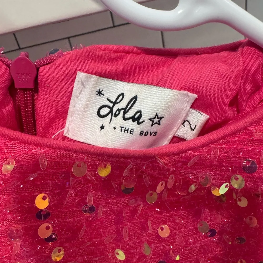 Lola and the Boys 2T Pink Sequin Puff-Sleeve Kids Dress